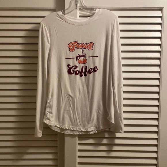 NWOT Fresh Coffee Enthusiast Barista Long Sleeved Soft Sleep Tee Crew White M - Picture 1 of 8